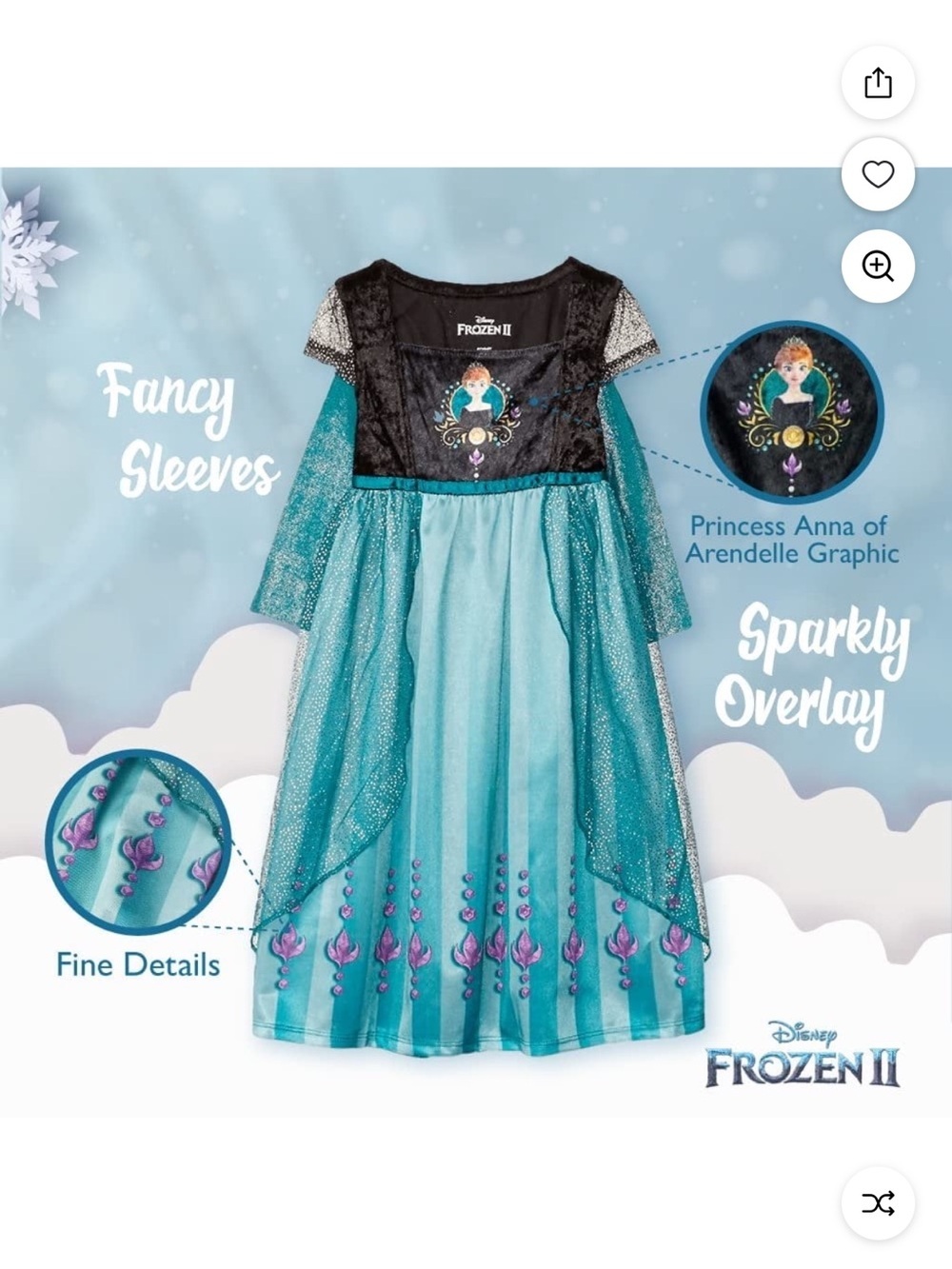 Disney Anna Teal and Black Sparkle Gown - Picture 3 of 7